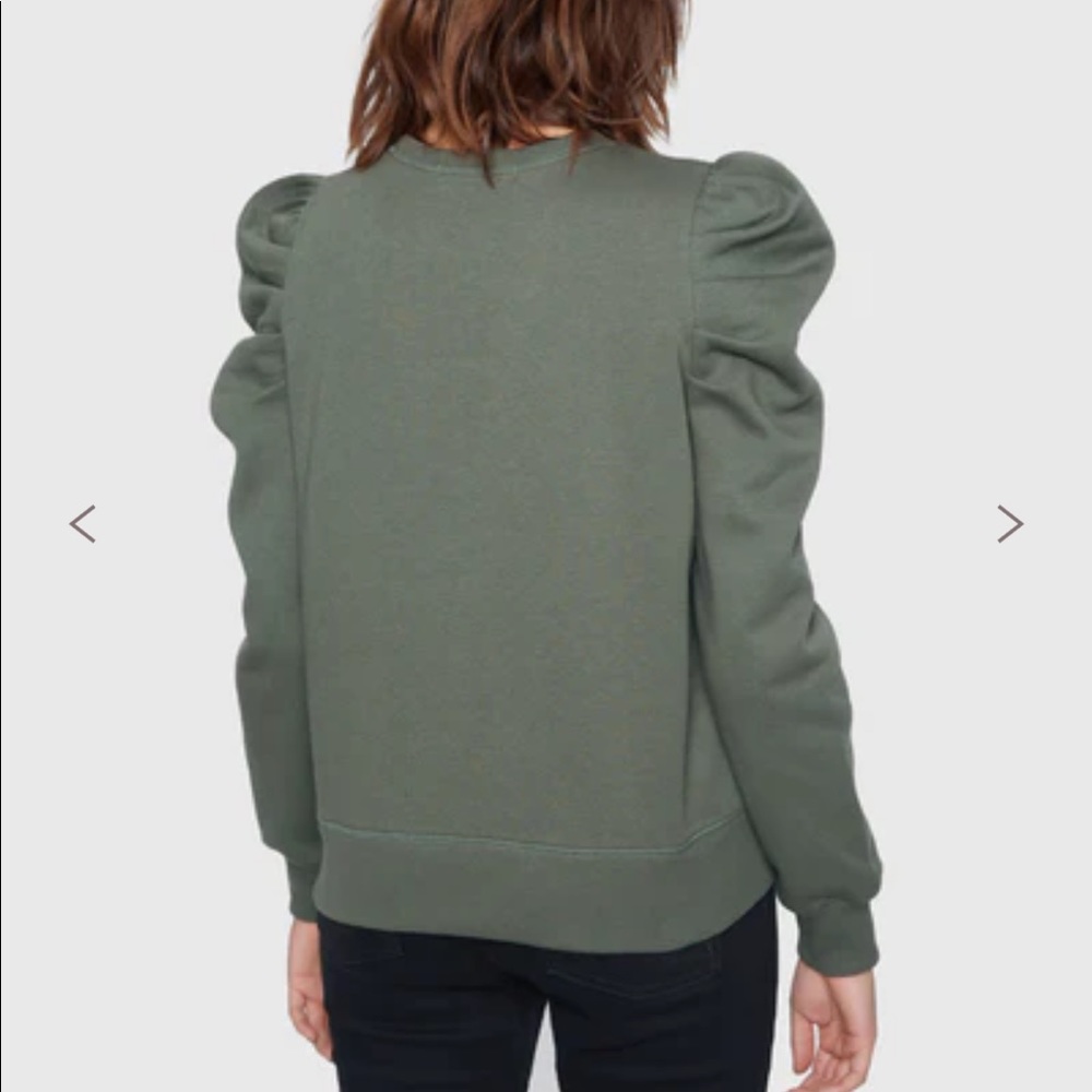 NWT Rebecca Minkoff puff sleeve sweatshirt in olive green, size small.